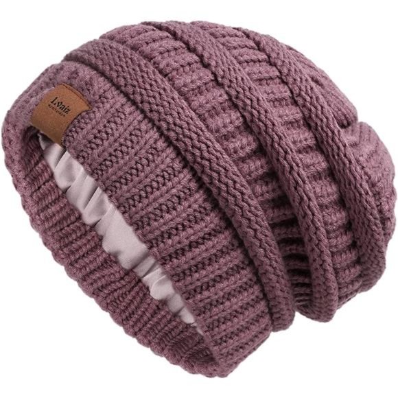 Womens Satin Lined Winter Beanie Hats Cable Knit Beanie for Men Silk Lining Thic main image 5